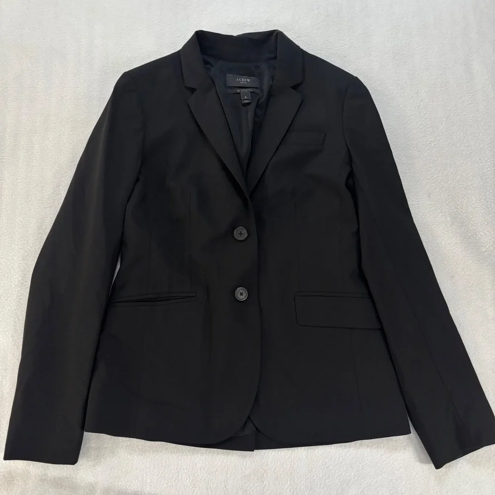 J.Crew 1035 Bi-Stretch Wool Blazer Black Two-Button Jacket 95961 Womens 6